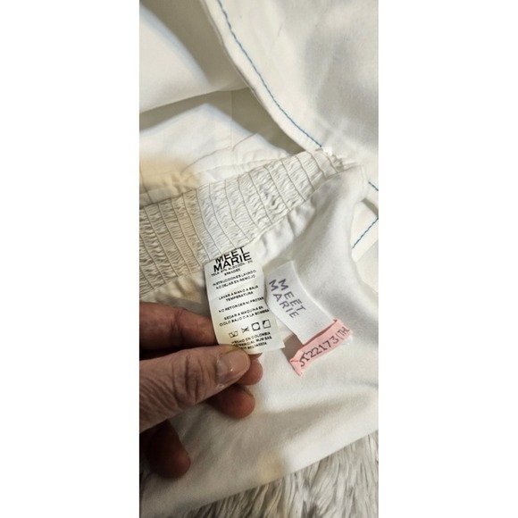 Meet Marie White 2 Piece Set Crop Tie Top Wide Leg Pants Blue Stitch SZ 3 - Picture 9 of 12